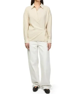 Verschlungenes Hemd mit geradem Kragen Beige