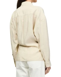 Verschlungenes Hemd mit geradem Kragen Beige