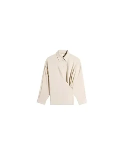 Verschlungenes Hemd mit geradem Kragen Beige
