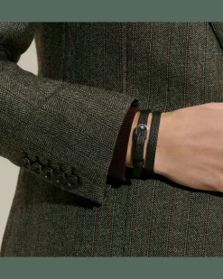 Verstellbares Armband aus Grain Leder mit hufeisenförmiger Schließe - Schwarz - Stahl - MB222738 - Armbänder