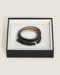 Verstellbares Armband aus Grain Leder mit hufeisenförmiger Schließe - Schwarz - Stahl - MB222738 - Armbänder