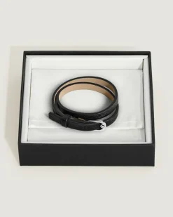 Verstellbares Armband aus Grain Leder mit hufeisenförmiger Schließe - Schwarz - Stahl - MB222738 - Armbänder