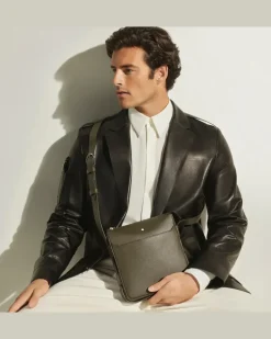 Vertikale Messenger Bag aus Sartorial Leder - Khaki - Leder - MB221562 - Sling Bags