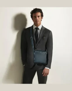 Vertikale Messenger Bag aus Sartorial Leder - Tweed-Blau - Leder - MB222459 - Messenger Bags