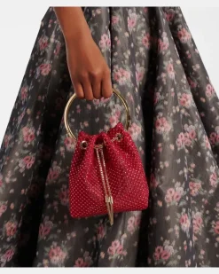 Verzierte Bucket Bag Bon Bon Small aus Satin Rot