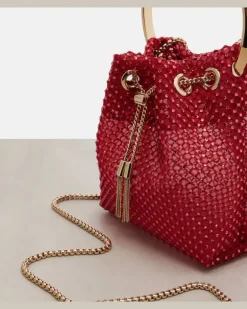 Verzierte Bucket Bag Bon Bon Small aus Satin Rot