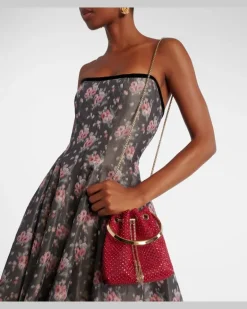 Verzierte Bucket Bag Bon Bon Small aus Satin Rot