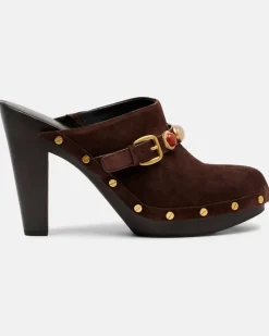 Verzierte Clogs Giana aus Veloursleder Braun