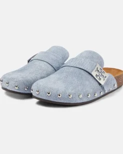Verzierte Clogs Mellow aus Veloursleder Blau