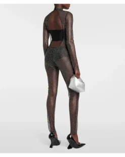 Verzierter Jumpsuit aus Mesh Schwarz