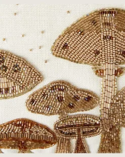 Verziertes Kissen Mushroom Field aus Leinen Weiß