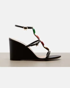 Verzierte Wedge-Sandalen aus Leder Braun