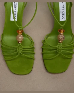 Verzierte Wedge-Sandalen Lola aus Veloursleder GrüN