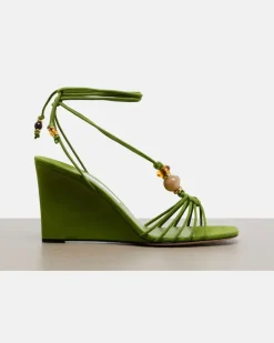 Verzierte Wedge-Sandalen Lola aus Veloursleder GrüN