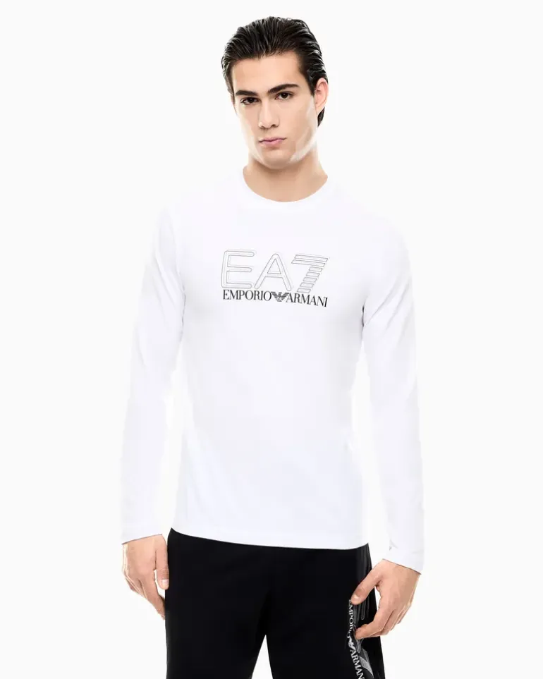 Visibility Langarmshirt aus Baumwollstretch-Jersey Weiß