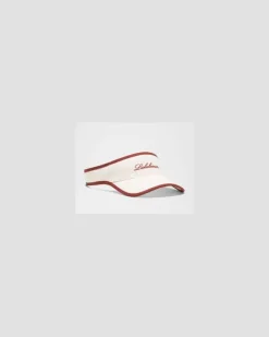 Visier aus Baumwoll-Canvas mit abnehmbarem Schweißband – Größe in Natural/Cranberry Charm