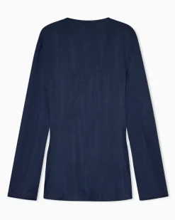 Viskose-Blazer mit gesmokter Taille und Kordelzug Blau