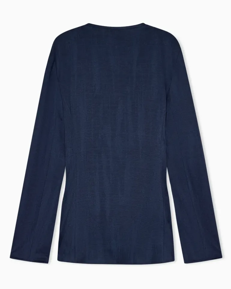 Viskose-Blazer mit gesmokter Taille und Kordelzug Blau