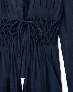 Viskose-Blazer mit gesmokter Taille und Kordelzug Blau
