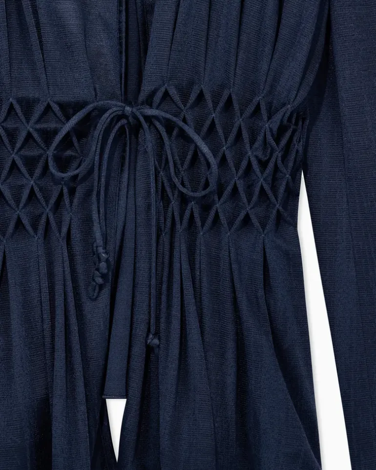 Viskose-Blazer mit gesmokter Taille und Kordelzug Blau