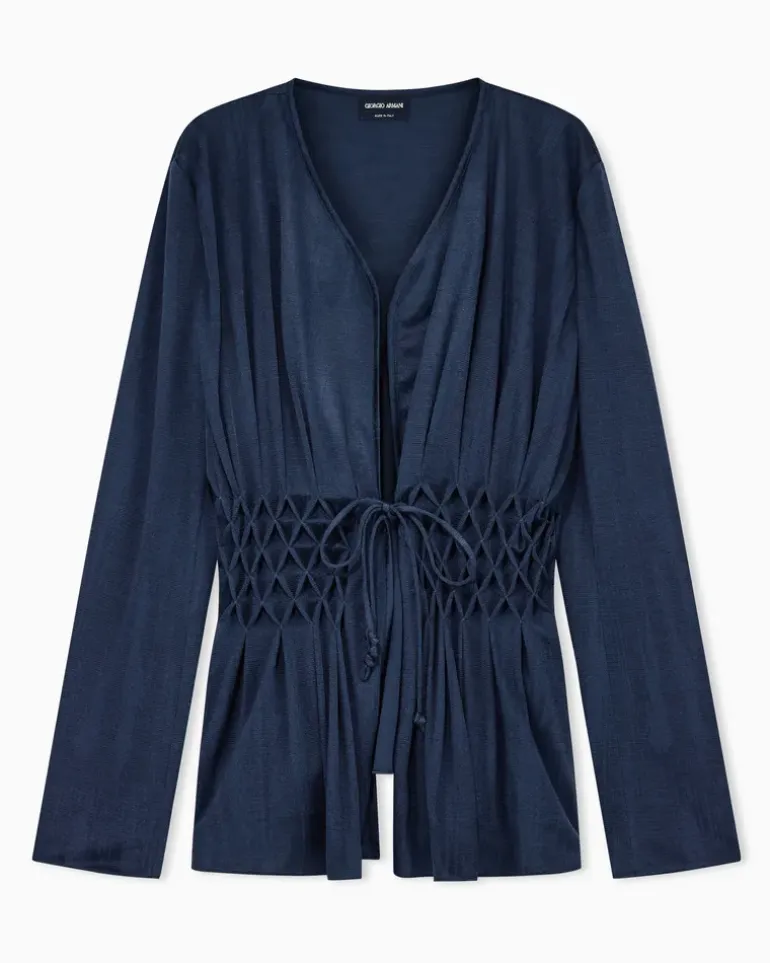 Viskose-Blazer mit gesmokter Taille und Kordelzug Blau