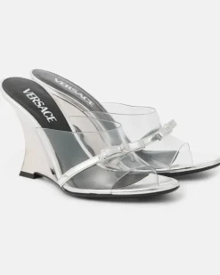 Wedge-Mules Gianni Ribbon 95 aus PVC Silber