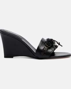 Wedge-Pantoletten Anee aus Leder Schwarz