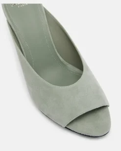 Wedge-Pantoletten aus Veloursleder GrüN