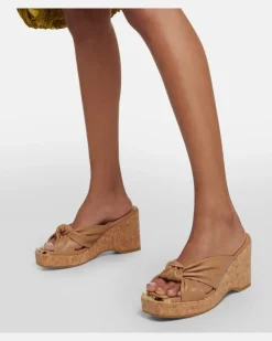 Wedge-Pantoletten Avenue aus Leder Braun
