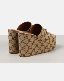 Wedge-Pantoletten Horsebit GG aus Canvas horsebit Beige