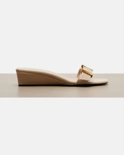 Wedge-Pantoletten Manhattan aus Leder Weiß
