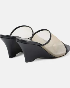Wedge-Pantoletten Marion aus Leder und Mesh Schwarz