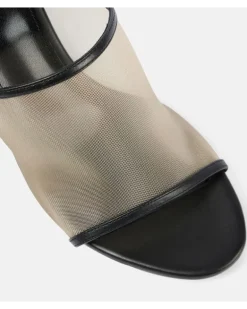 Wedge-Pantoletten Marion aus Leder und Mesh Schwarz