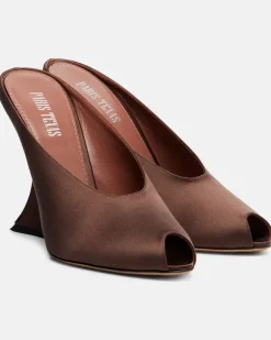 Wedge-Pantoletten Nina 105 aus Satin Braun