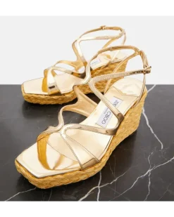 Wedge-Sandalen Ayla aus Metallic-Leder Gold