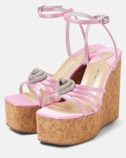 Wedge-Sandalen Double Heart aus Denim Blau