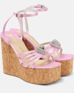 Wedge-Sandalen Double Heart aus Denim Blau