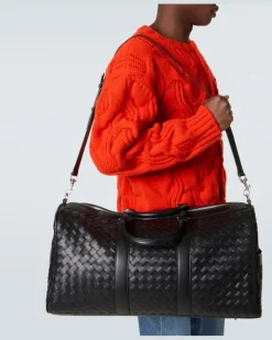 Weekender Intrecciato aus Leder Schwarz