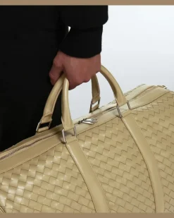 Weekender Intrecciato Large aus Leder Beige