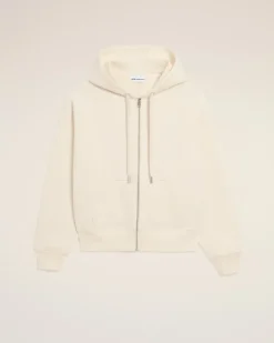 Weißer Kapuzenpullover aus Baumwolle mit Ami De Coeur Prägung und Reißverschluss Weiß Unisex Weiss