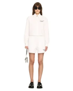 Weißes Popeline Boxy Langarmshirt