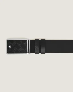 Wendbarer Gürtel aus Leder in Schwarz/Schwarz mit Intarsien-Schließe mm - MB221019 - Gürtel