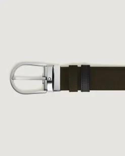 Wendbarer Gürtel mit hufeisenförmiger Schließe mm aus Wildleder - Schwarz | Braun - Leder - MB222407 - Gürtel