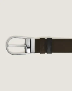 Wendbarer Gürtel mit hufeisenförmiger Schließe mm aus Wildleder - Schwarz | Braun - Leder - MB222407 - Gürtel