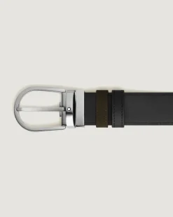 Wendbarer Gürtel mit hufeisenförmiger Schließe mm aus Wildleder - Schwarz | Braun - Leder - MB222407 - Gürtel