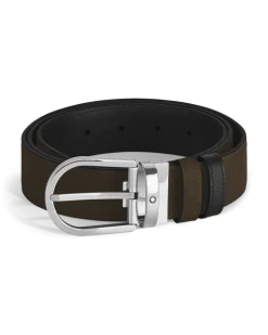 Wendbarer Gürtel mit hufeisenförmiger Schließe mm aus Wildleder - Schwarz | Braun - Leder - MB222407 - Gürtel