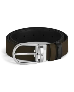 Wendbarer Gürtel mit hufeisenförmiger Schließe mm aus Wildleder - Schwarz | Braun - Leder - MB222407 - Gürtel