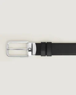 Wendbarer Gürtel mit rechteckiger Schließe 30 mm aus Sartorial Leder - Schwarz - Leder - MB223409 - Gürtel