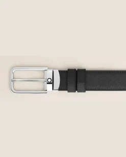 Wendbarer Gürtel mit rechteckiger Schließe 30 mm aus Sartorial Leder - Schwarz - Leder - MB223409 - Gürtel