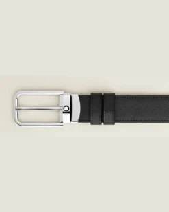 Wendbarer Gürtel mit rechteckiger Schließe 30 mm aus Sartorial Leder - Schwarz - Leder - MB223409 - Gürtel